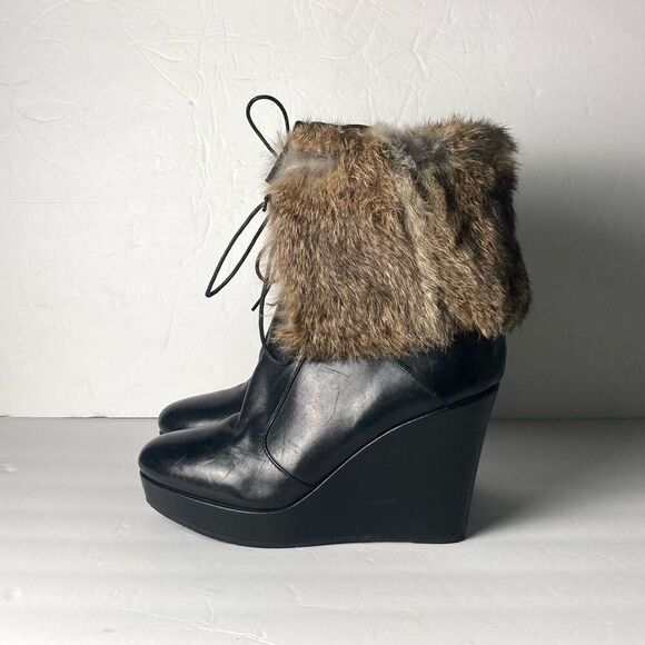Rudsak Fur Trim Leather Wedge Heels EUR Size 39 US 8.5? - Picture 3 of 12